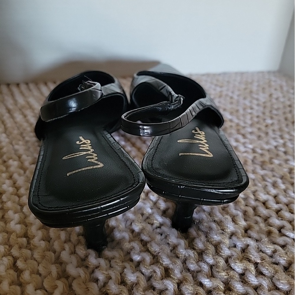Lulus Boden Black Croc-embossed Kitten Heel Slingback Pumps - Size 9 - Picture 7 of 10